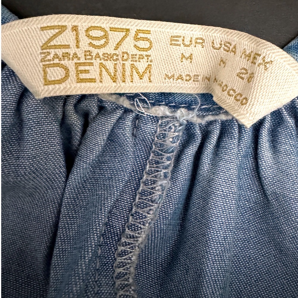 Zara Jumpsuit Z1975 Denim Medium Lyocell Chambray Blue Sleeveless Jogger Romper - Picture 4 of 9